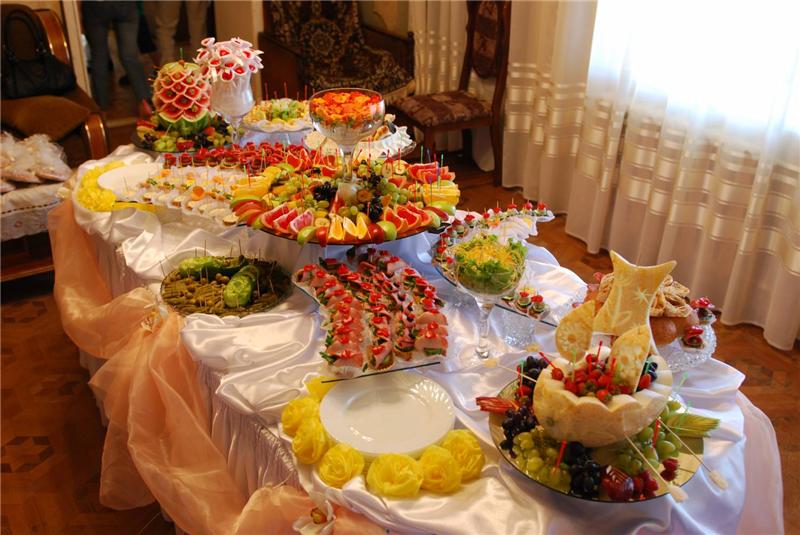 Main dishes at the buffet table