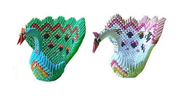 The stem and leaf are created from ordinary colored paper using the technique of classical origami